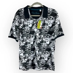 Robert Graham BELON Black White Classic Fit Skull Polo Shirt Sz M medium cotton - Picture 1 of 11