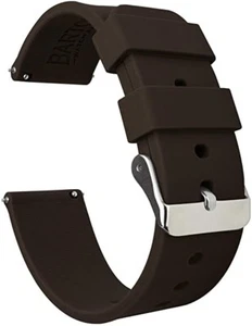 BARTON Quick Release Soft Silicone Rubber Watch Band, Width 20 mm, Brown - Picture 1 of 7