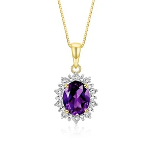 RYLOS Princess Diana Necklace: Gemstone & Diamond, Gold-Plated Silver, 18" Chain - Picture 1 of 32