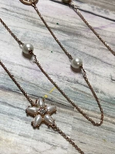 Kate Spade Chantilly Double Strand Necklace Flower Pearl Faux Rose Gold Tone 26" - Picture 1 of 10