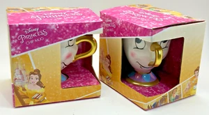 PAIR OF DISNEY PRINCESS CHIP MUGS - TWO 2 BEAUTY & THE BEAST - Picture 1 of 5