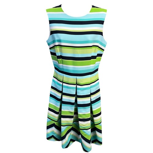 VETEMENTS Abito Dressbarn Multicolore Righe Pieghettato Elasticizzato Foderato Donna Taglia 8 Senza Maniche