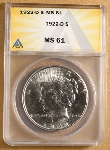 1922 D Peace Silver Dollar ANACS MS61 Cover