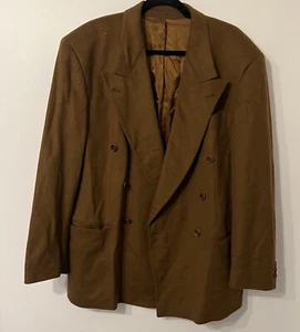 Vintage Hugo Boss Brown Wool Blend Double Breasted Cashmere Blazer Jacket 52 XL - Picture 1 of 19