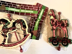 Vtg Balsa Wood & Paper Victorian Carousel Rocking Horse & Raindeer Ornaments NEW - Picture 1 of 7