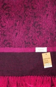 Pashmina Shawl Scarf Wrap,Paisley Hot pink/Black,Silk,Cashmere.Soft #027 - Picture 1 of 2