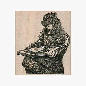 Mounted Rubber Stamp, Girl Reading Book, Book Lover, Victorian Child, Books - Picture 1 of 1