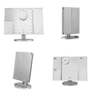 US USB LED Tri-Fold 2X 3X 10X Magnifying Makeup Mirror Touch Screen Standing - Picture 1 of 9