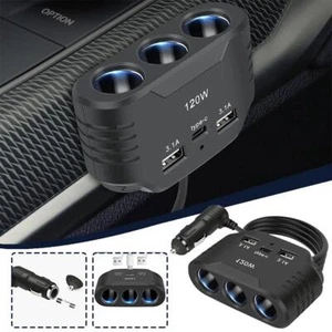 3-Way 12V 24V Multi Socket Car Cigarette Lighter Splitter USB-Charger AdapterS - Picture 1 of 14