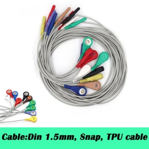10 lead Din 1.5 socket Holter ECG lead wire snap electrode ECG EKG medical cable - Picture 1 of 12