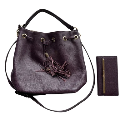 Bolso de Mano Henri Bendel Clásico de Cuero Cartera Púrpura con Cartera a Juego Foto 1 de 4