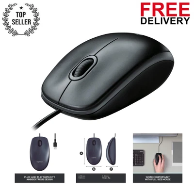 Logitech B100 Wired USB Mouse, 3-Buttons, Optical Tracking, Ambidextrous PC / Ma - Image 1 of 4