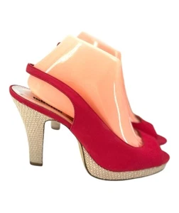 Vintage Unlisted by Kenneth Cole Red Peep Toe Slingback Heels Size 10 Shoe Y2K - Picture 1 of 9