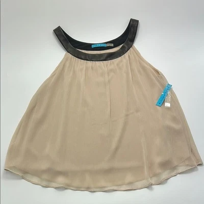 NWT Alice + Olivia Antonia Sleeveless Blouse Medium $450 Nude Black Leather - Image 1 of 4