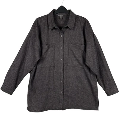 Eileen Fisher M 100% Wool Charcoal Gray Collared Button Top Classic Minimal - Image 1 of 4