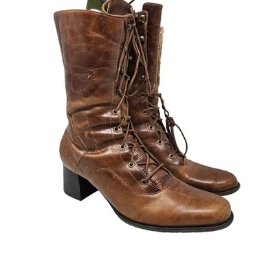 Vintage 90s Naturalizer 9.5 Brown Leather Lace Up Boot Cottage Whimsygoth - Image 1 of 4