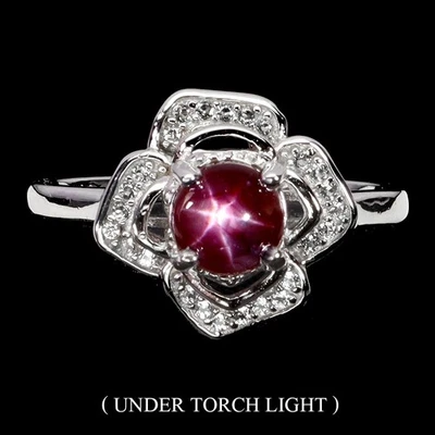 925 Sterling Silver Ring Round 6 Rays Star Ruby 6mm Topaz Gemstone Jewelry Sz 7 - Image 1 of 4