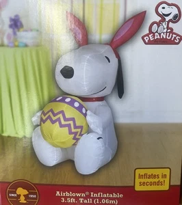 3.5 Ft Snoopy With Bunny Ears And Egg Easter LED Inflatable Outdoor Decorations - Picture 1 of 3
