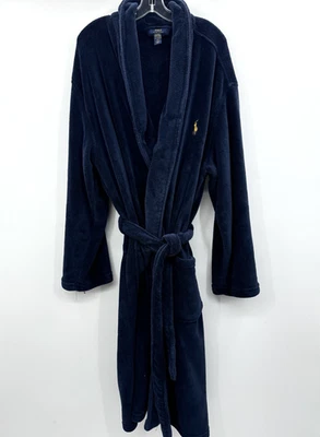 POLO Ralph Lauren Hombres S Bata de Terry Talla L/XL Azul Marino Logo Bolsillos 48 Largo Foto 1 de 4