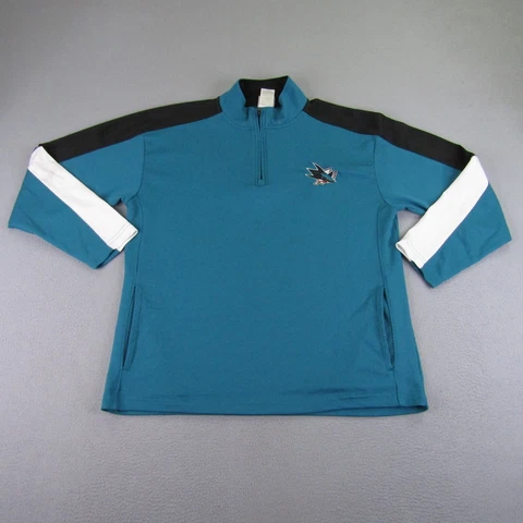 San Jose Sharks Sweater Mens Large Blue Quarter Zip Pullover NHL Hockey ^ Cover