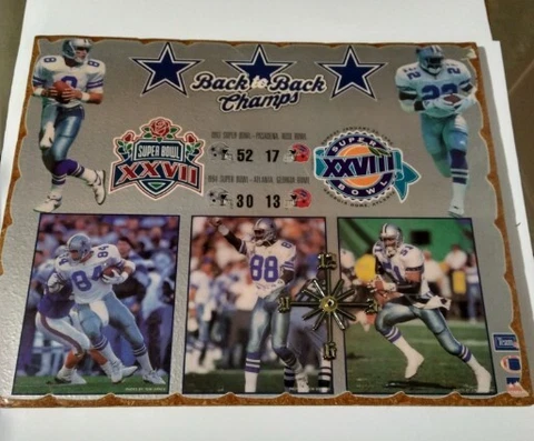Vintage Dallas Cowboys Lacquered Wood Clock Back To BACK CHAMPS CLOCK NO HANDS Cover