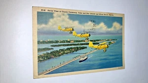 Postcard PALM & STAR ISLANDS & MIAMI BEACH FLORIDA YELLOW AIRPLANES, Ship  - Picture 1 of 3