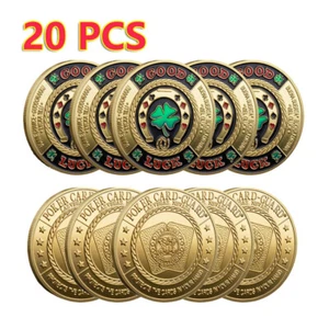 Moneda Desafío 20 PIEZAS Trébol Verde Buena Suerte Fichas de Poker Casino Colección Moneda - Imagen 1 de 12