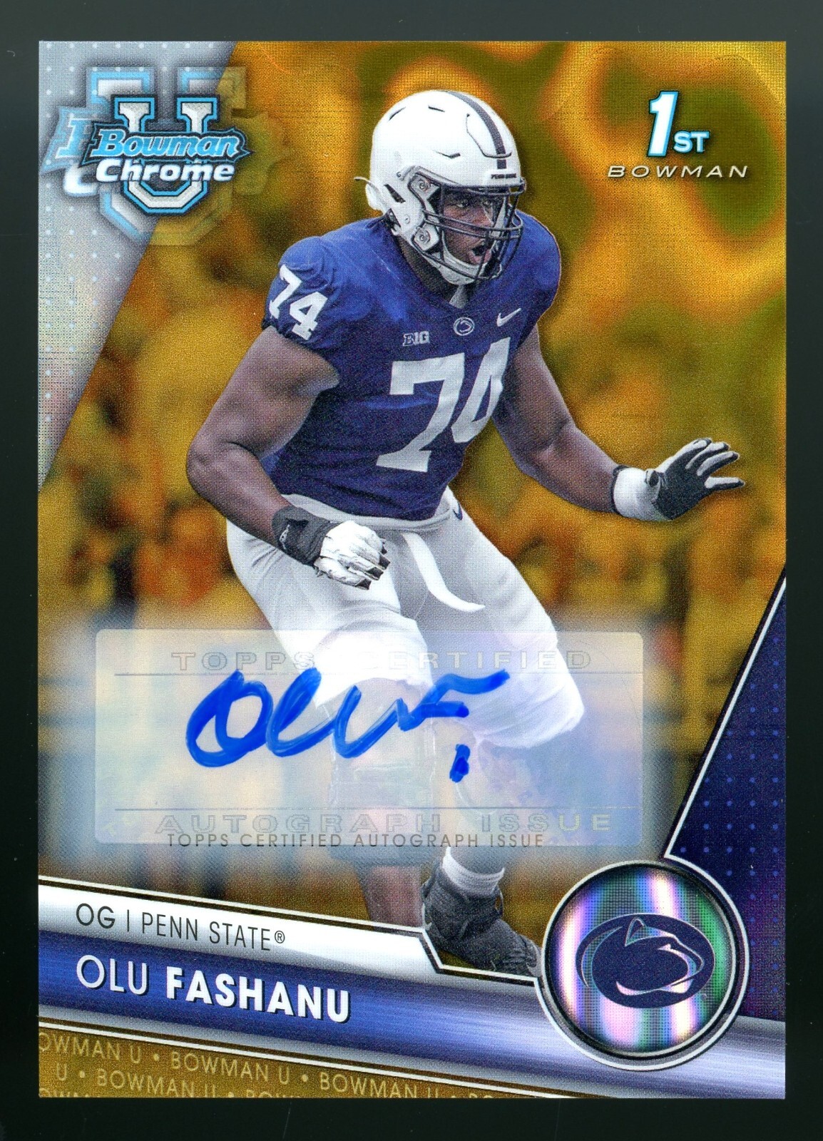 Olu Fashanu 2023 Bowman Chrome University Gold LAVA 1st Auto /50 PSU (JC21)
