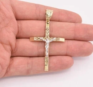 2.5" Filigree Jesus Christ Crucifix Cross Pendant Real 10K Yellow White Gold - Picture 1 of 6