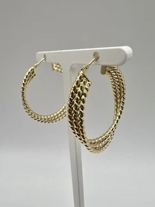 9CT YELLOW GOLD LARGE CHUNKY ROPE HOOP WOMENS EARRINGS - 30MM LADIES GOLD HOOPS - Picture 1 of 7