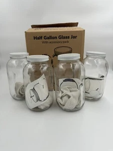 4 Half Gallon Glass Jar With Accessory Pack Airtight Leakproof Metal Lid - Picture 1 of 11