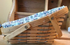 Longaberger Slanted Basket Swivel Handles Plaid Liner Plastic Protector 1997 - Picture 1 of 9