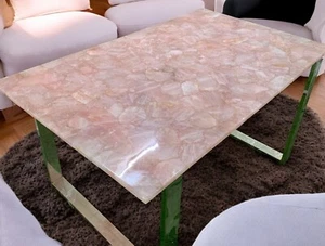 48"x36" Rose Quartz Center Sofa Coffee & Dining Table Crystal Stone Hallway Deco - Picture 1 of 8