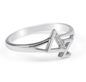 Delta Zeta sterling silver ring diagonal Greek letters with simulated diamonds - Picture 1 of 2
