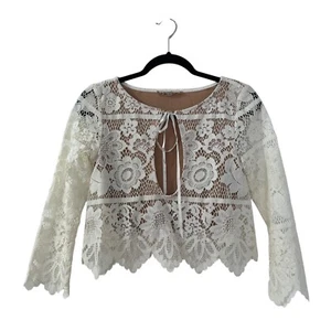 For Love & Lemons Womens Western Boho Lace Chic Crop Top Size XS  Floral Cutout - Picture 1 of 12