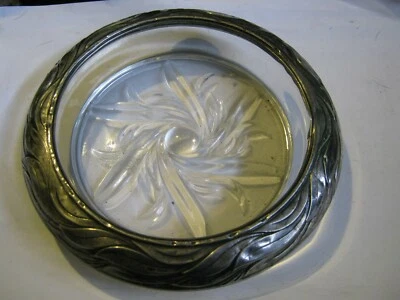 ÚNICO Frank M Whiting Borde Esterlina Deco Hoja Patrón 6.75" Cenicero Botella Posavasos Foto 1 de 4