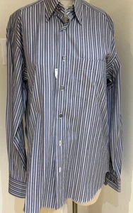 Brioni Blue, Brown, White Stripe Lg Sleeve Shirt sz S Made in Italy 100% Cotton - Afbeelding 1 van 7