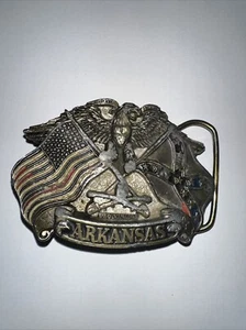 Vintage 1987 Arkansas Heavy Metal Belt Buckle South USA Flag Trump 2024 - Picture 1 of 11