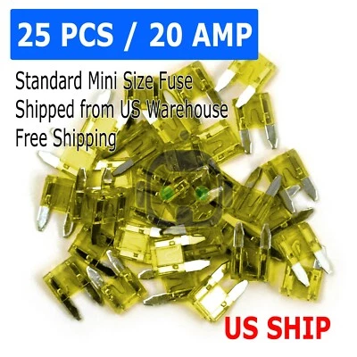 25 Mini Blade 20 Amp Fuse Assortment Auto Car Motorcycle SUV Fuses Kit APM ATM - Image 1 of 4