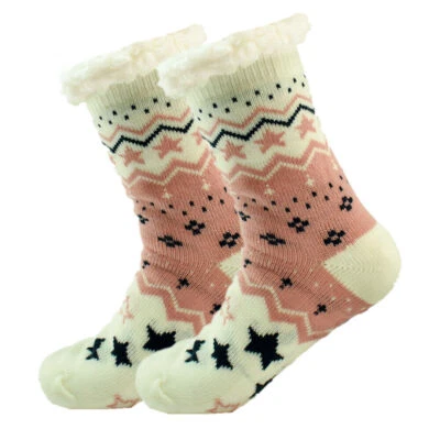 Winter Women Thick Cozy Fuzzy Sherpa Fleece-lined Thermal Non-Skid Slipper Socks - Image 1 of 4