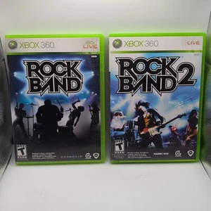 Rock Band 1 and 2 (Microsoft Xbox 360, 2007) Bundle Lot of 2 TESTED WORKING - Picture 1 of 6