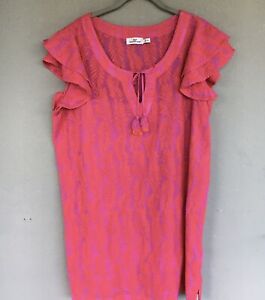 Vineyard Vines Palm Embroidered Tunic Dress Size XL Tassell Flutter Sleeve Beach