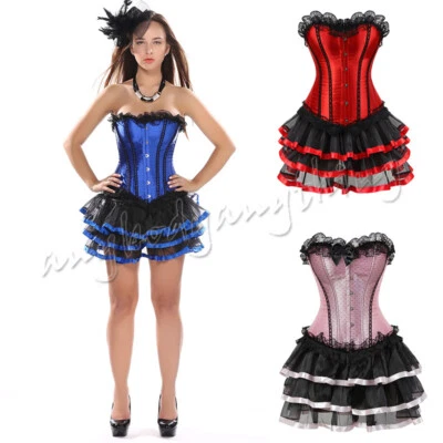 Women Vintage Corset Dress Sexy Lace Overbust Corset Skirt Set Bustier Plus Size - Image 1 of 4