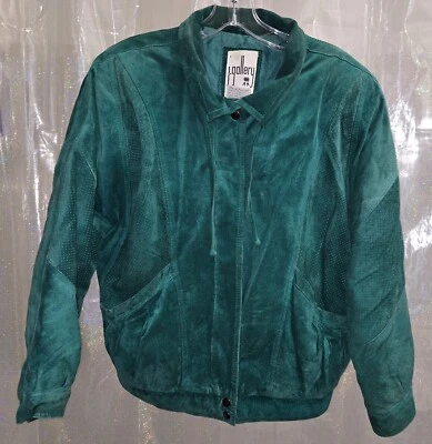 Vintage J Gallery Women's Emerald Green Suede/Leather  Bomber Jacket Size Small - Image 1 of 4
