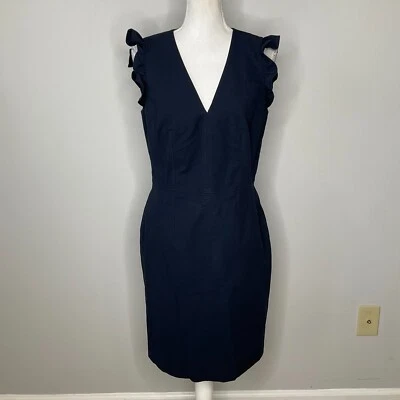 Vestido de traje moderno elástico a medida Rebecca Taylor para mujer talla 10 volantes azul Foto 1 de 4