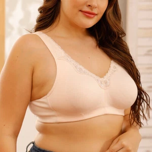 No Wire Cotton Comfort Stretch Support Smooth Bra Plus Bralette Full Coverage BH - Picture 1 of 25