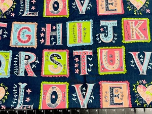 Fat Quarter 18"x 21" Letters ABC Alphabet Pastel Baby NURSERY COTTON FABRIC - Picture 1 of 3