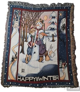 Mary Engelbreit Happy Winter Tapestry Blanket Snowman Christmas 50 x 60 Vintage - Picture 1 of 1
