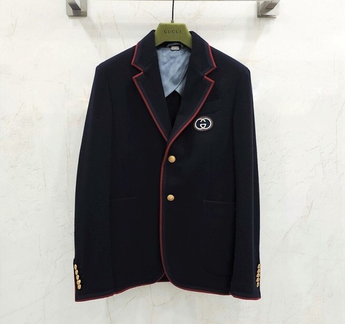 Giacca blazer Gucci Navy con logo GG ricamato passamaneria 590578 122556079