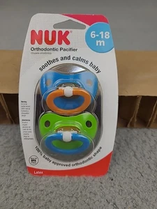 NUK Schnuller 6-18 Monate LATEX 2er Set BPA frei Kieferorthopädisch blau & grün  - Bild 1 von 7